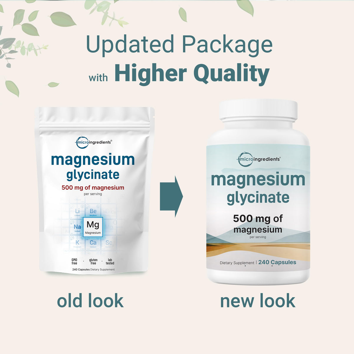 Micro Ingredients Magnesium Glycinate 500mg 240 Capsules side view