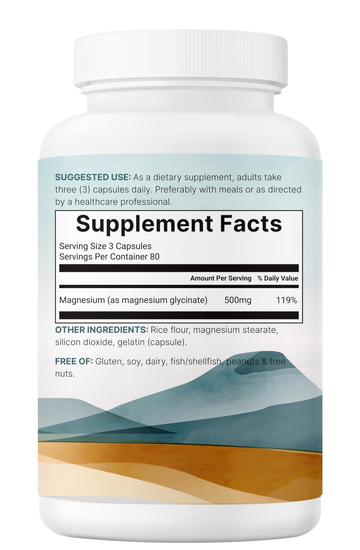 Micro Ingredients Magnesium Glycinate 500mg capsules with a measuring spoon