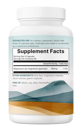 Micro Ingredients Magnesium Glycinate 500mg capsules with a measuring spoon