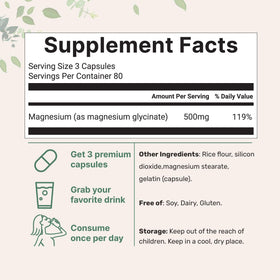 Micro Ingredients Magnesium Glycinate 500mg capsules with dosage details