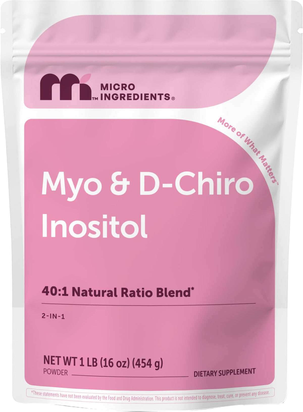 Micro Ingredients Myo-Inositol & D-Chiro Inositol Powder 1lb front view