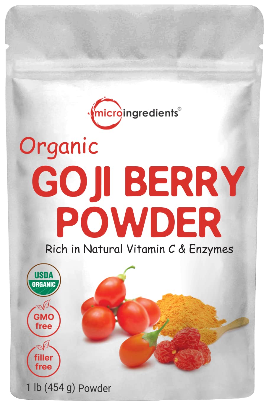 Micro Ingredients Organic Goji Powder 16 ounces front view