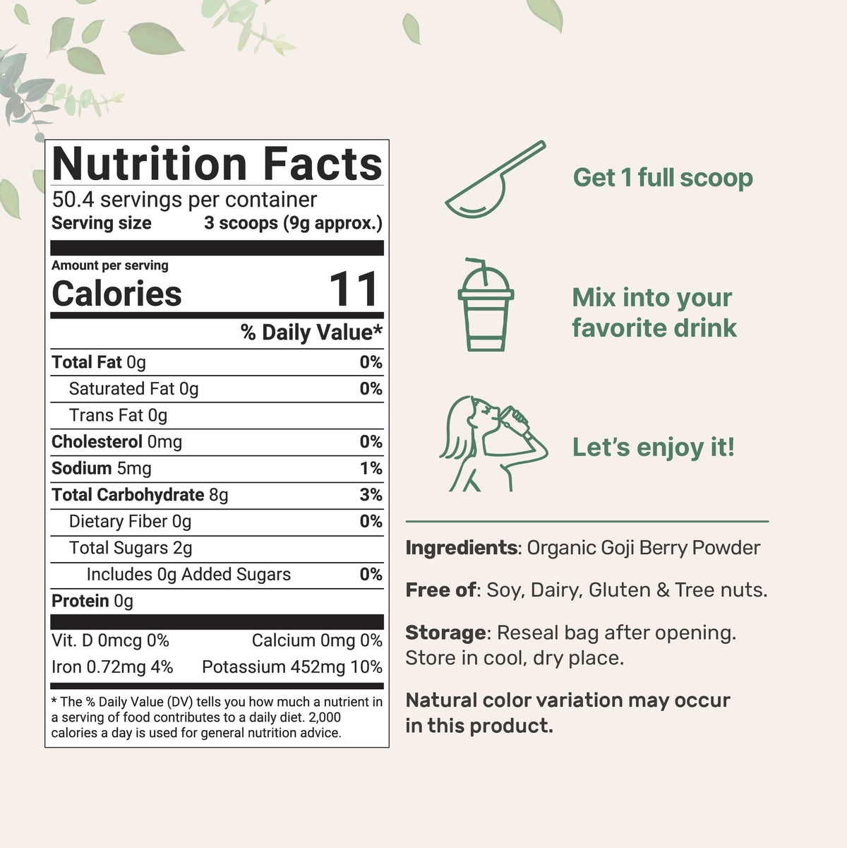 Micro Ingredients Organic Goji Powder packaging with scoop