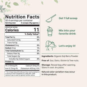 Micro Ingredients Organic Goji Powder packaging with scoop