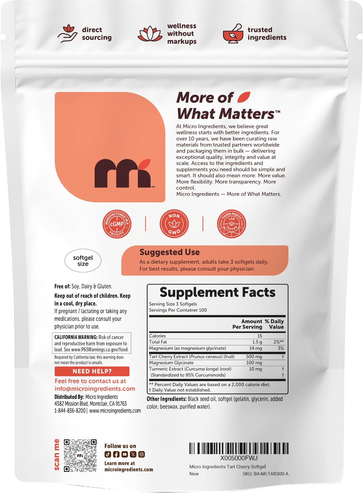 Micro Ingredients Tart Cherry+ 300 Softgels with black seed oil