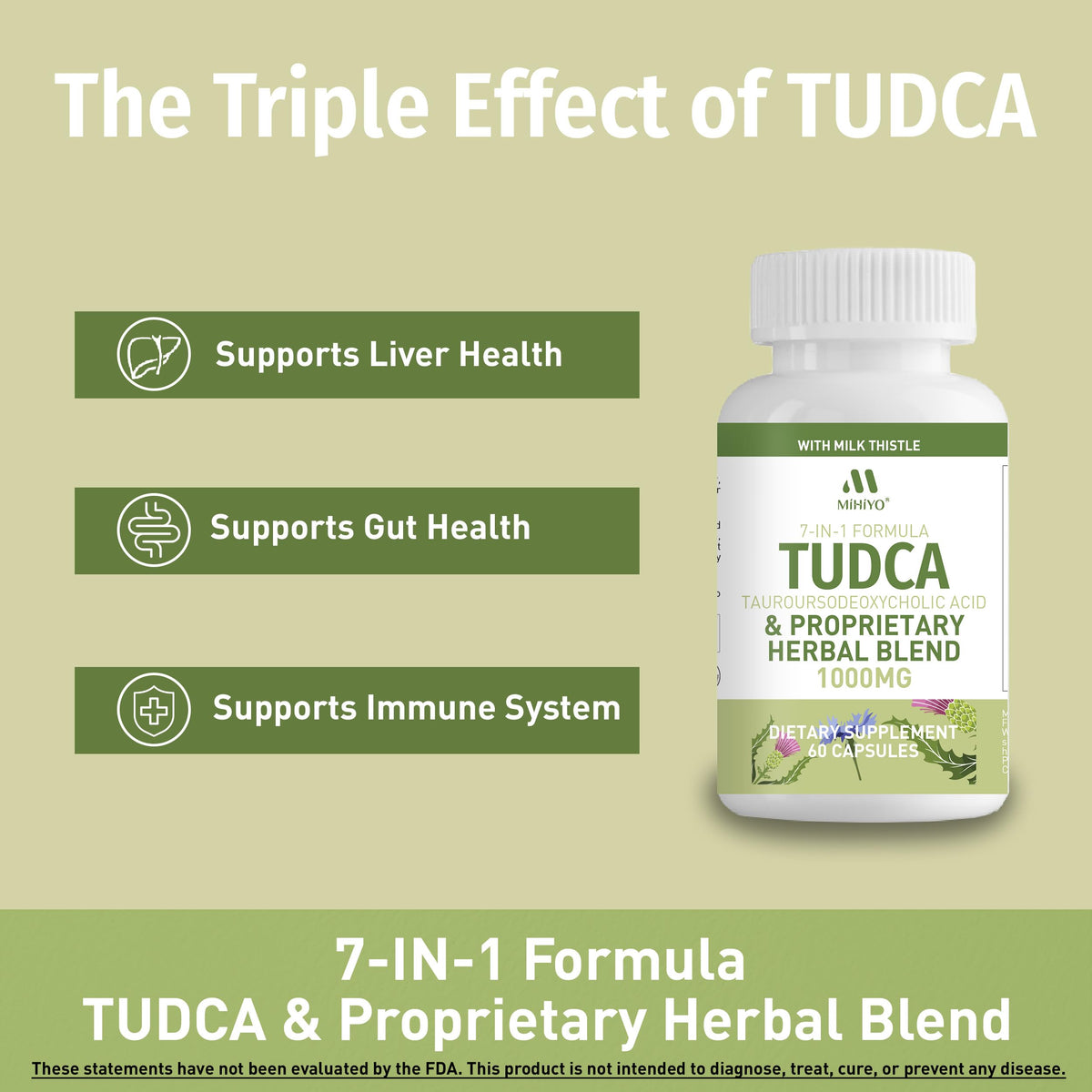 MIHIYO TUDCA Supplement 1000mg capsules in a spoon