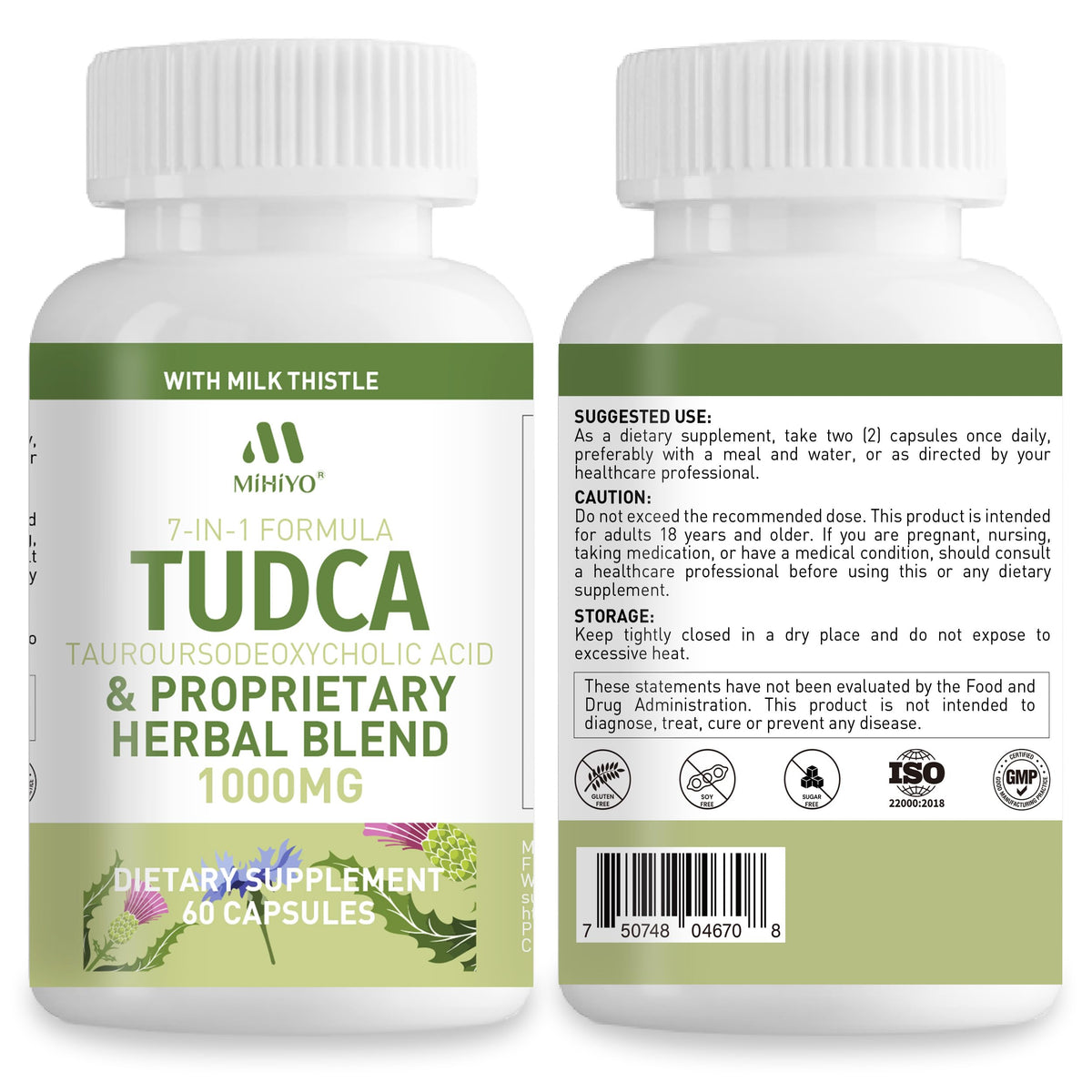 MIHIYO TUDCA Supplement 1000mg on a wooden table