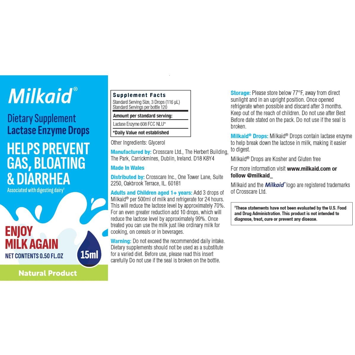 Milkaid Junior Lactase Enzyme Chewable Tablets on a table with fruits