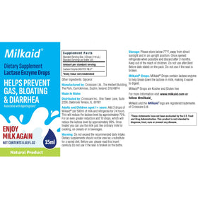 Milkaid Junior Lactase Enzyme Chewable Tablets on a table with fruits