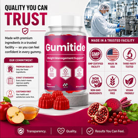 MJO Gumitide Gummies bottle with a measuring spoon
