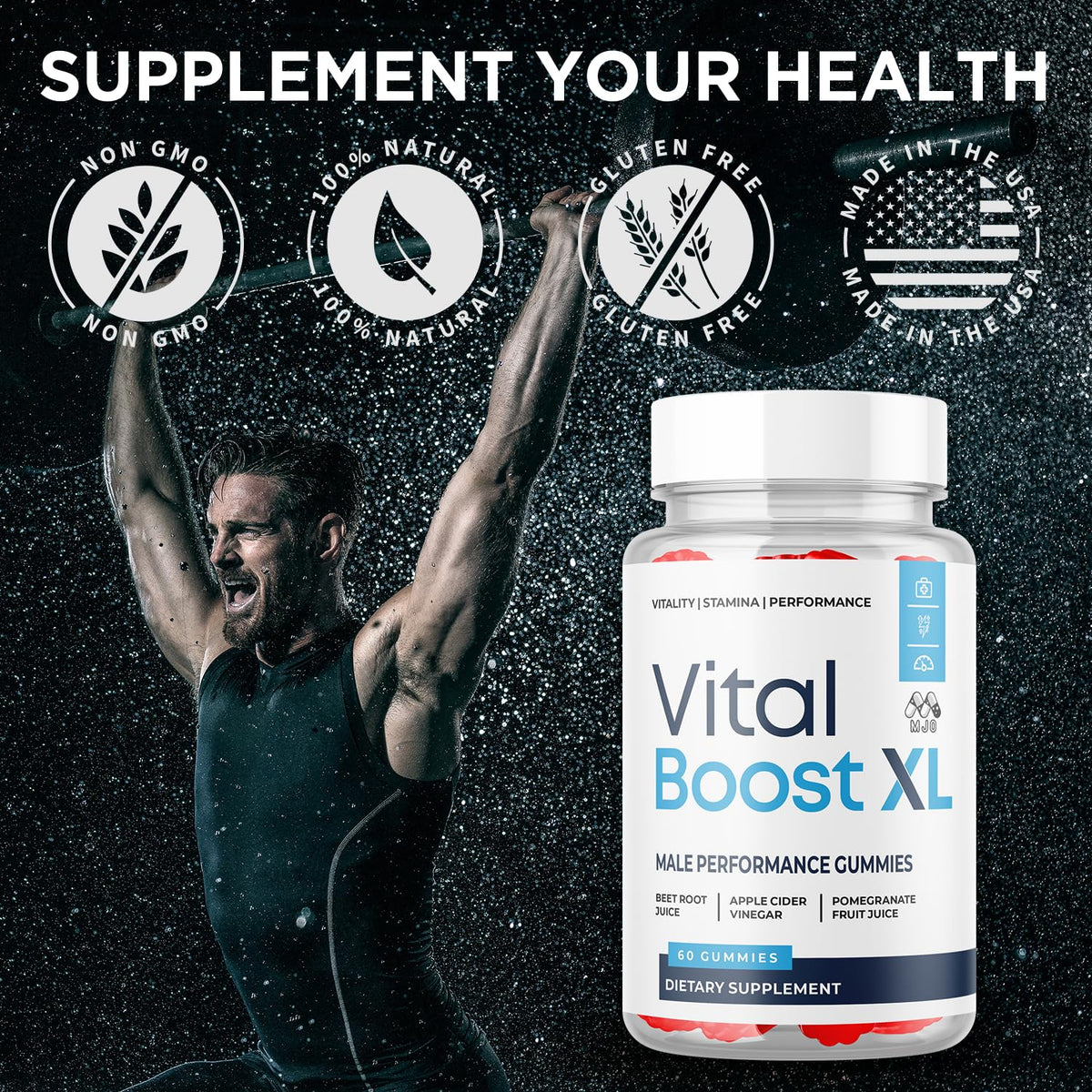 MJO Vital support XL Gummies bottle back view with serving details