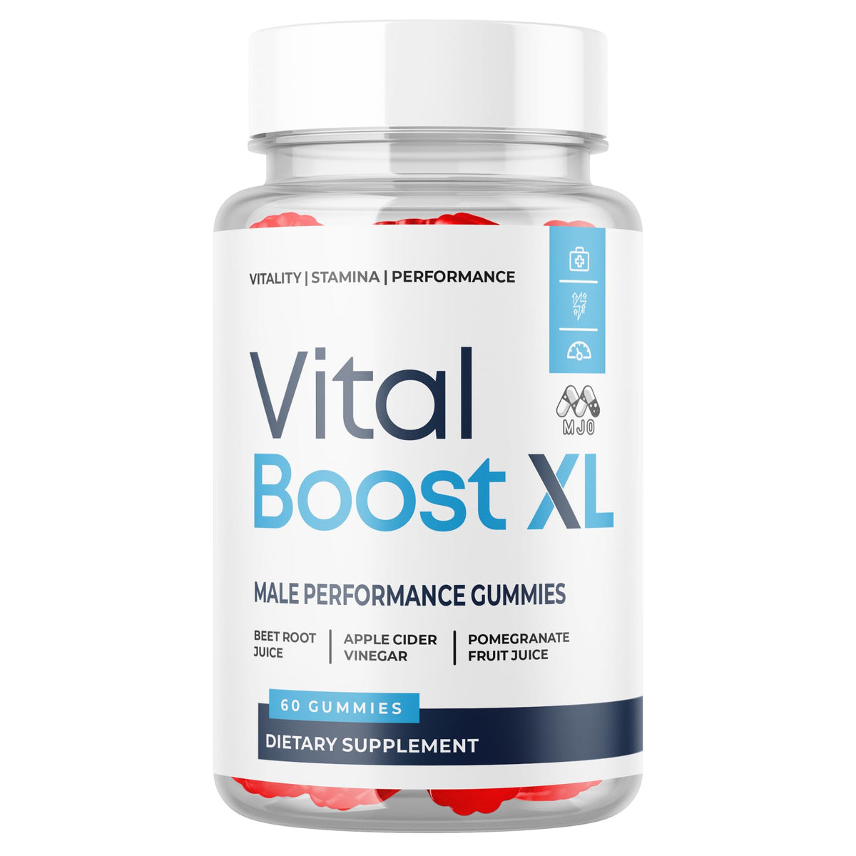 MJO Vital support XL Gummies bottle front view with 60 gummies