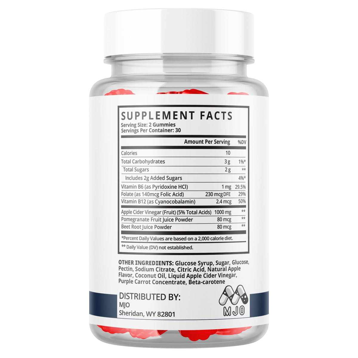 MJO Vital support XL Gummies in a bowl with fresh fruits
