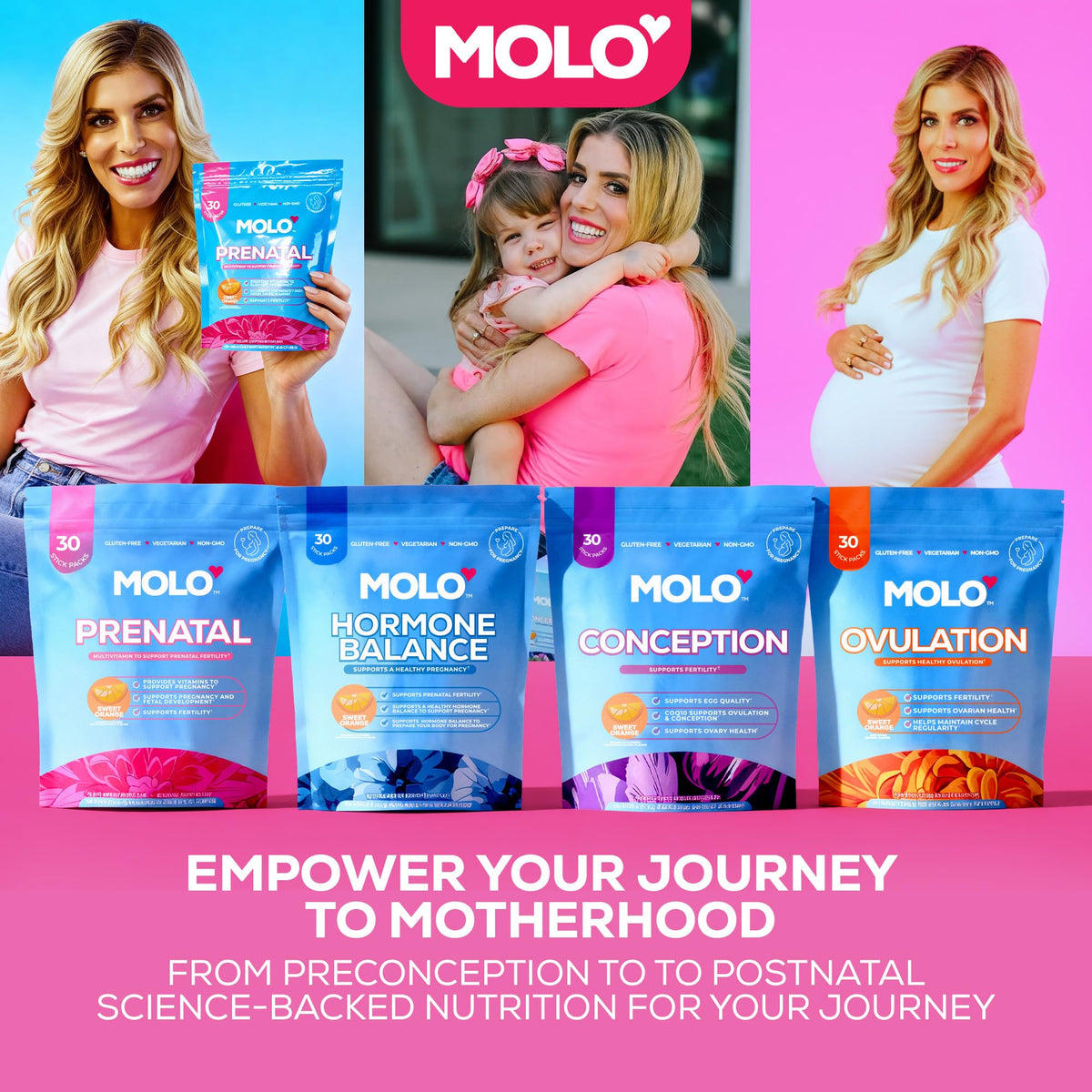 MOLO Conception Fertility Supplement stick pack opened with powder