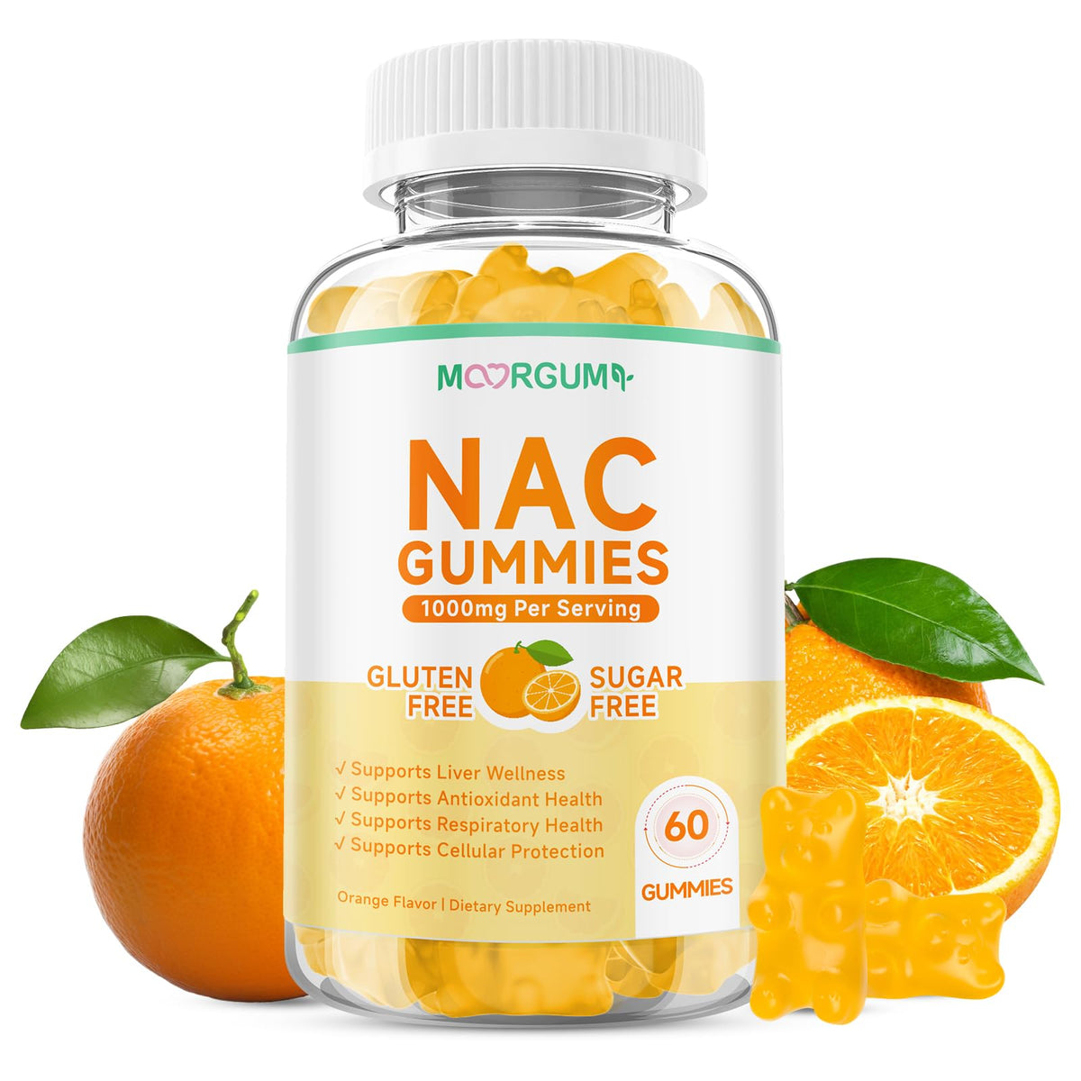 MOORGUMY NAC Gummies 1000mg front view with natural orange flavour