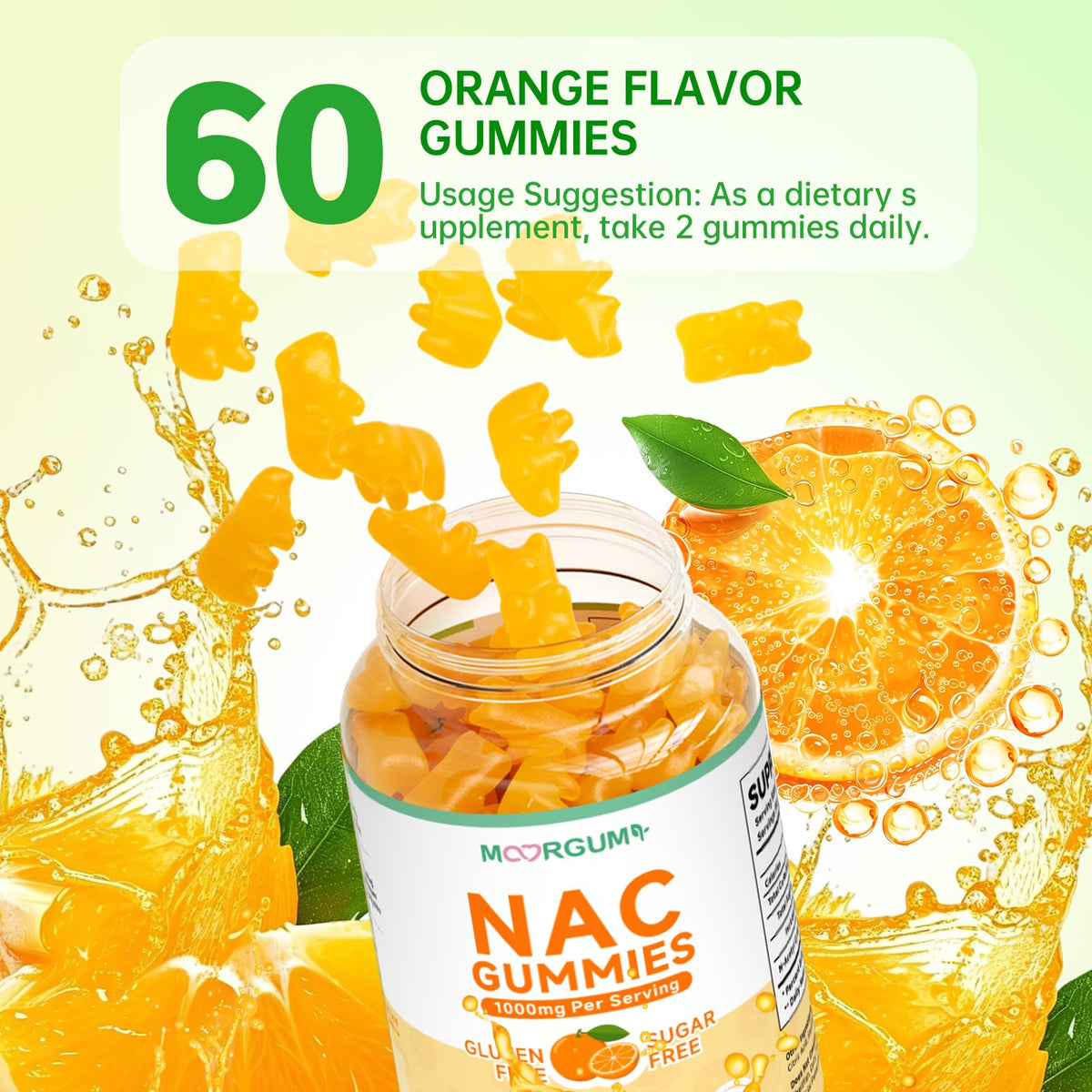 MOORGUMY NAC Gummies 1000mg with fresh oranges