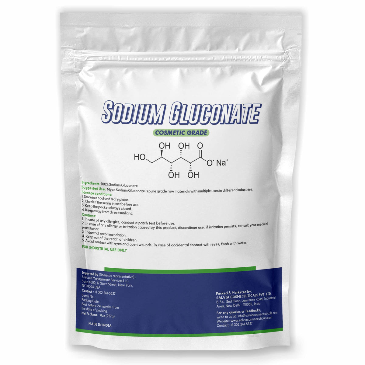 MYOC Sodium Gluconate 227g side view with ingredient details