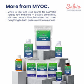 MYOC Sodium Gluconate 227g with a mixing bowl for formulations
