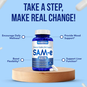 NasaBeahava SAM-E Supplement 500mg on a kitchen counter