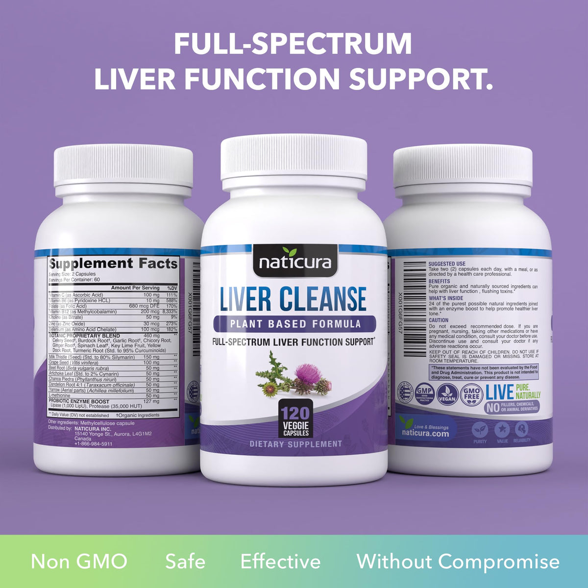 Naticura Liver Cleanse bottle with natural herbs in background