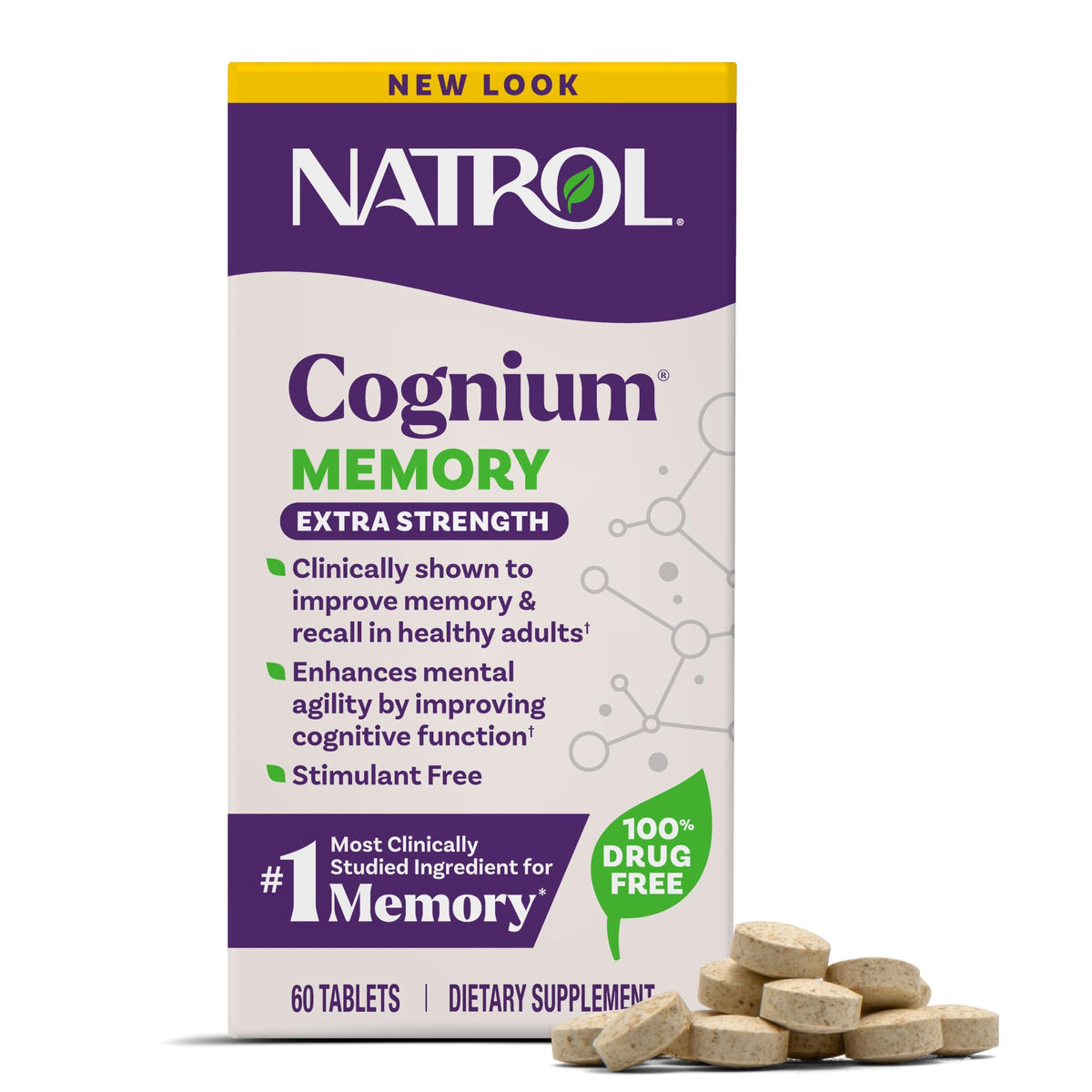 Natrol Cognium Memory Extra Strength 60 Tablets front view
