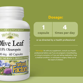 Natural Factors Olive Leaf 500 mg supplement bottle with capsules