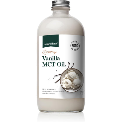Natural Force Creamy Vanilla MCT Oil 16 oz glass bottle front view