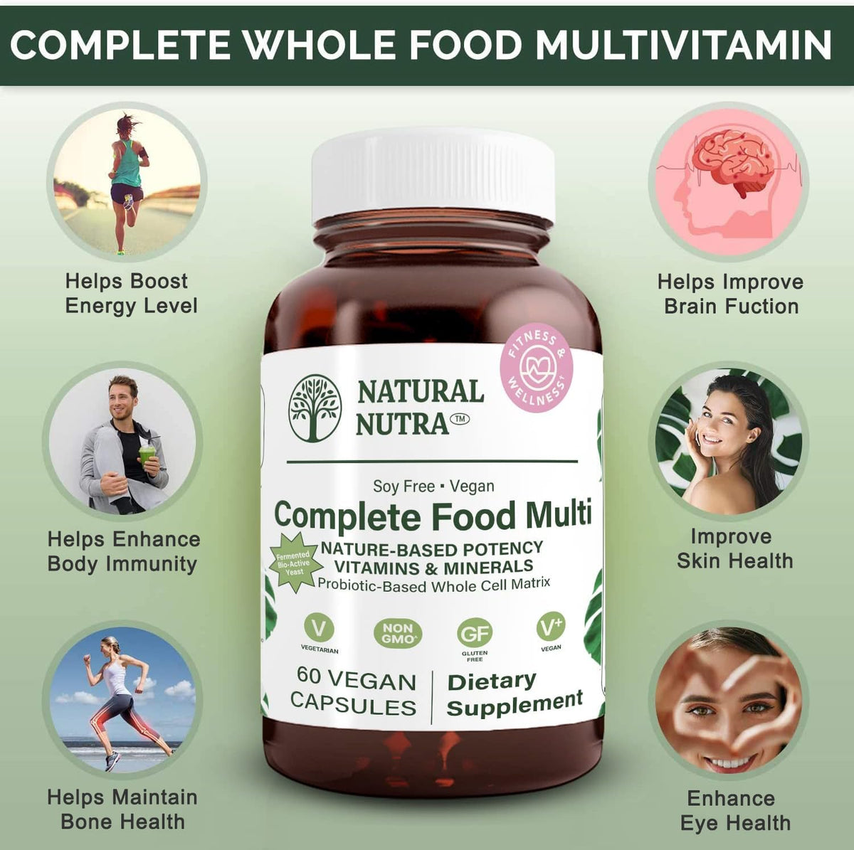 Natural Nutra Whole Food Complete Multivitamin 60 Capsules side view