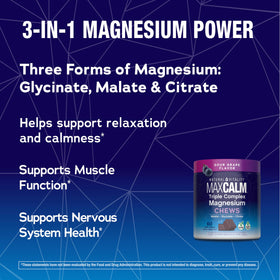 Natural Vitality MaxCalm Magnesium Chews lifestyle scene with chews on a table