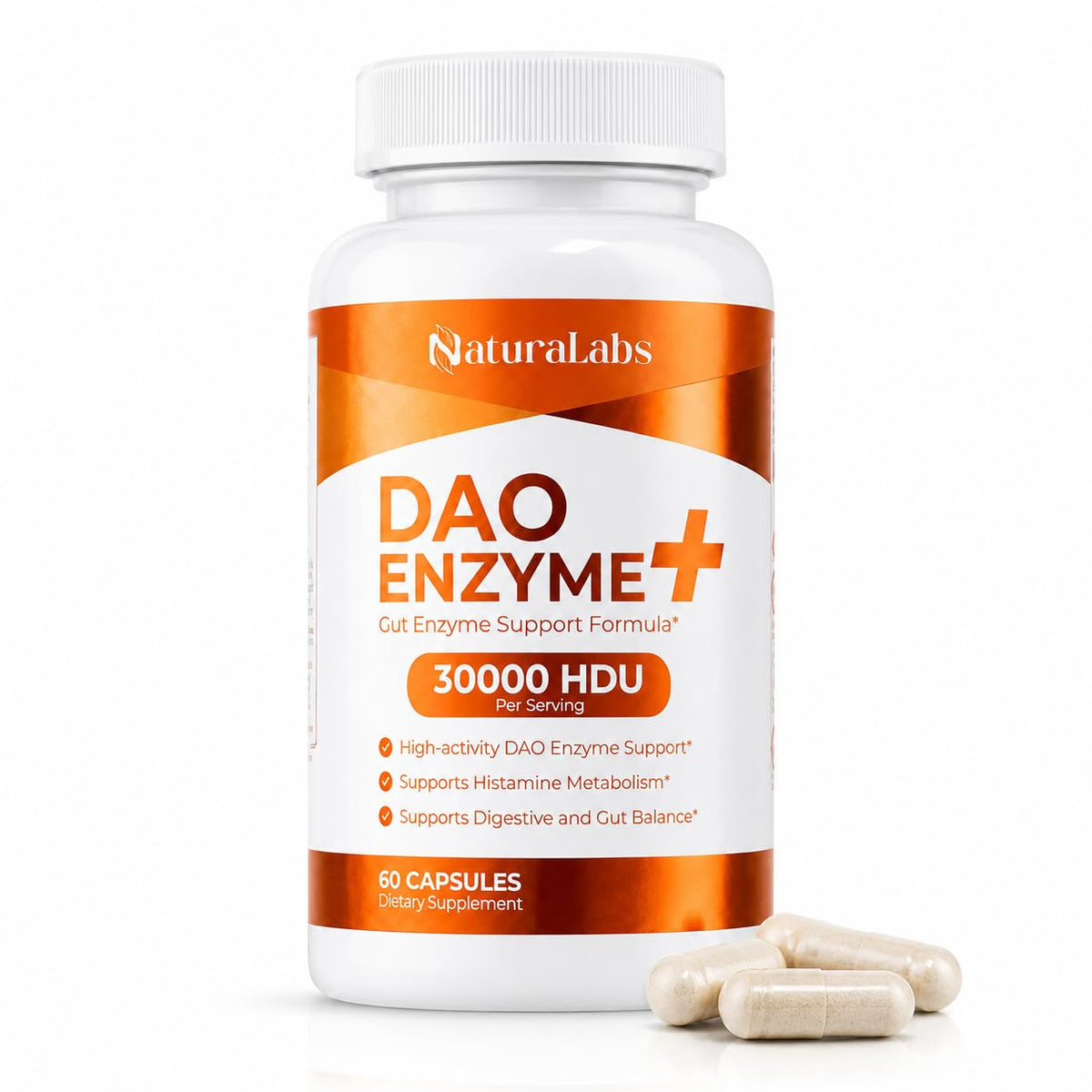 NATURALABS Histamine Blocker 30,000 HDU enzyme supplement front view