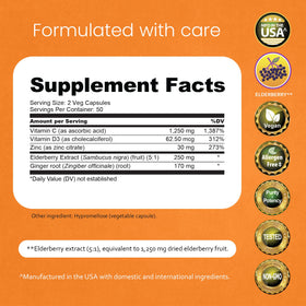 NaturaLife Labs Vitamin C with D3, Zinc, Elderberry & Ginger 100 Capsules side view