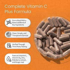 NaturaLife Labs Vitamin C with D3, Zinc, Elderberry & Ginger 100 Capsules packaging