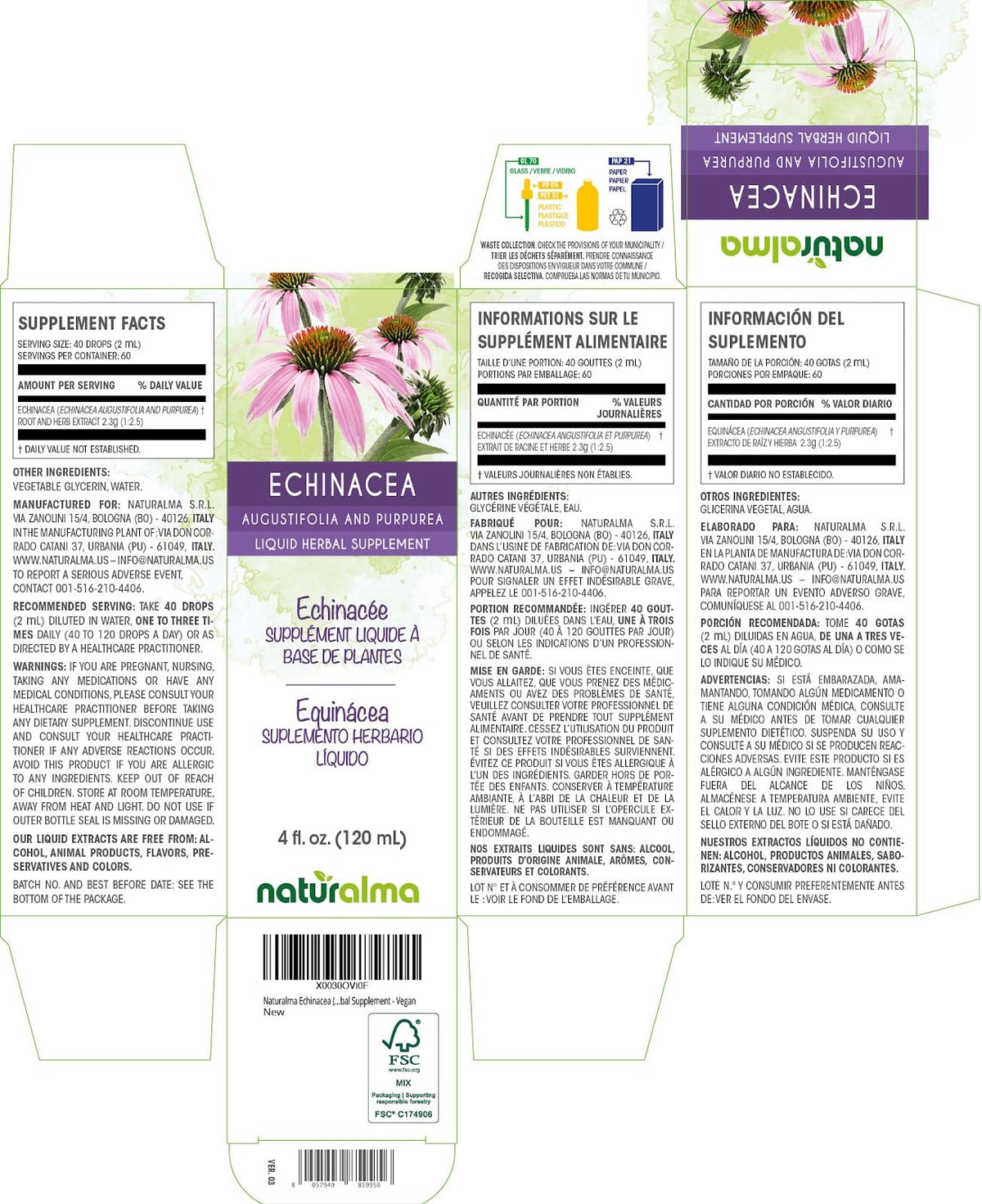 Naturalma Echinacea Alcohol-Free Tincture label close-up