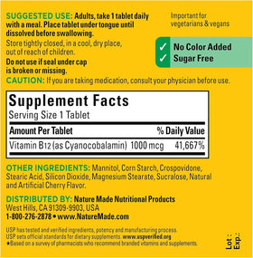 Nature Made Vitamin B-12 1000 MCG Micro-Lozenges back label