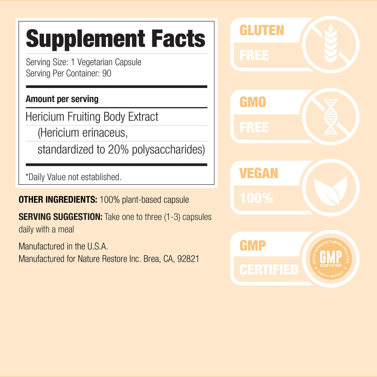 Nature Restore Lion's Mane Mushroom Extract Capsules bottle with label