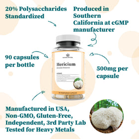 Nature Restore Lion's Mane Mushroom Extract Capsules on a wooden table