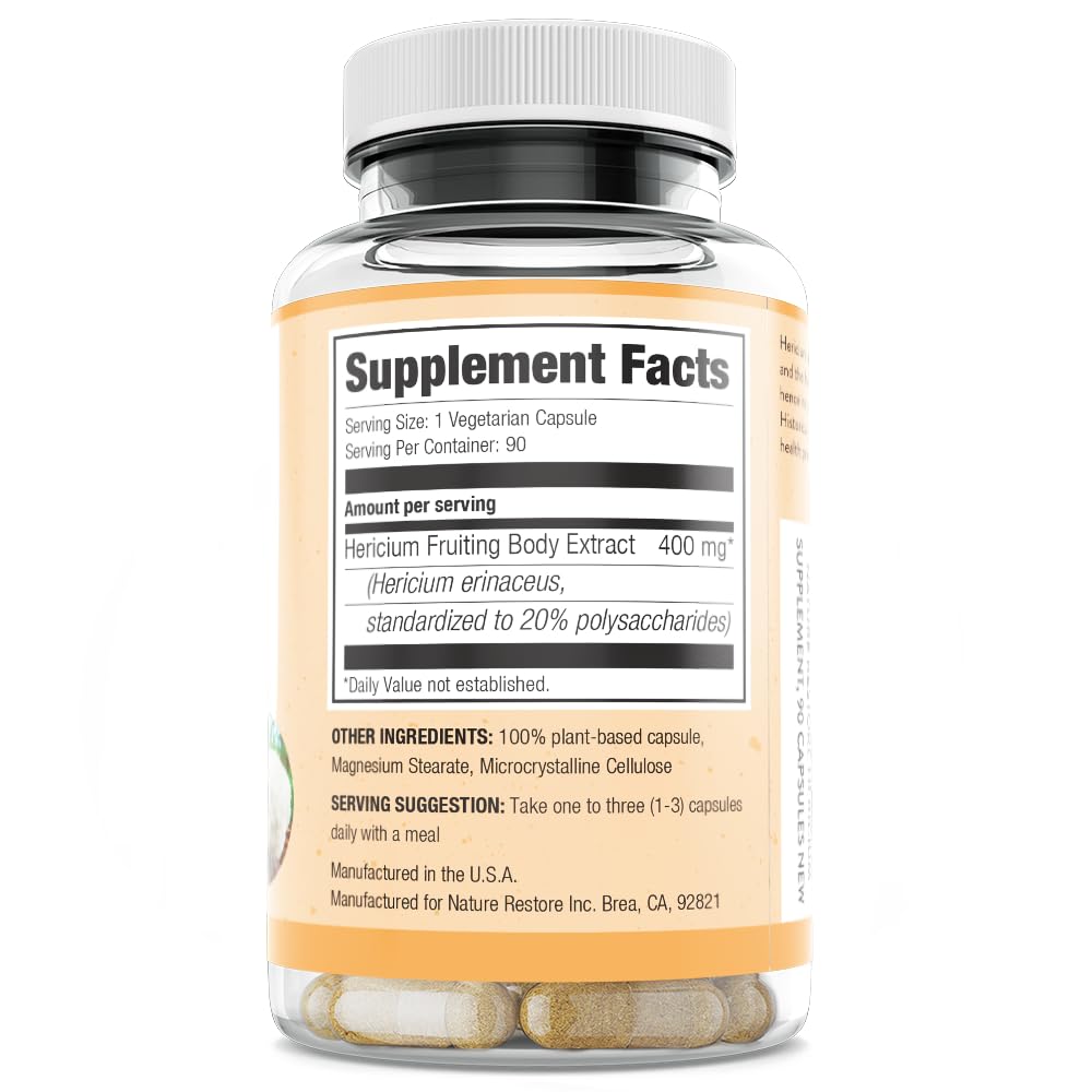 Nature Restore Lion's Mane Mushroom Extract Capsules side view