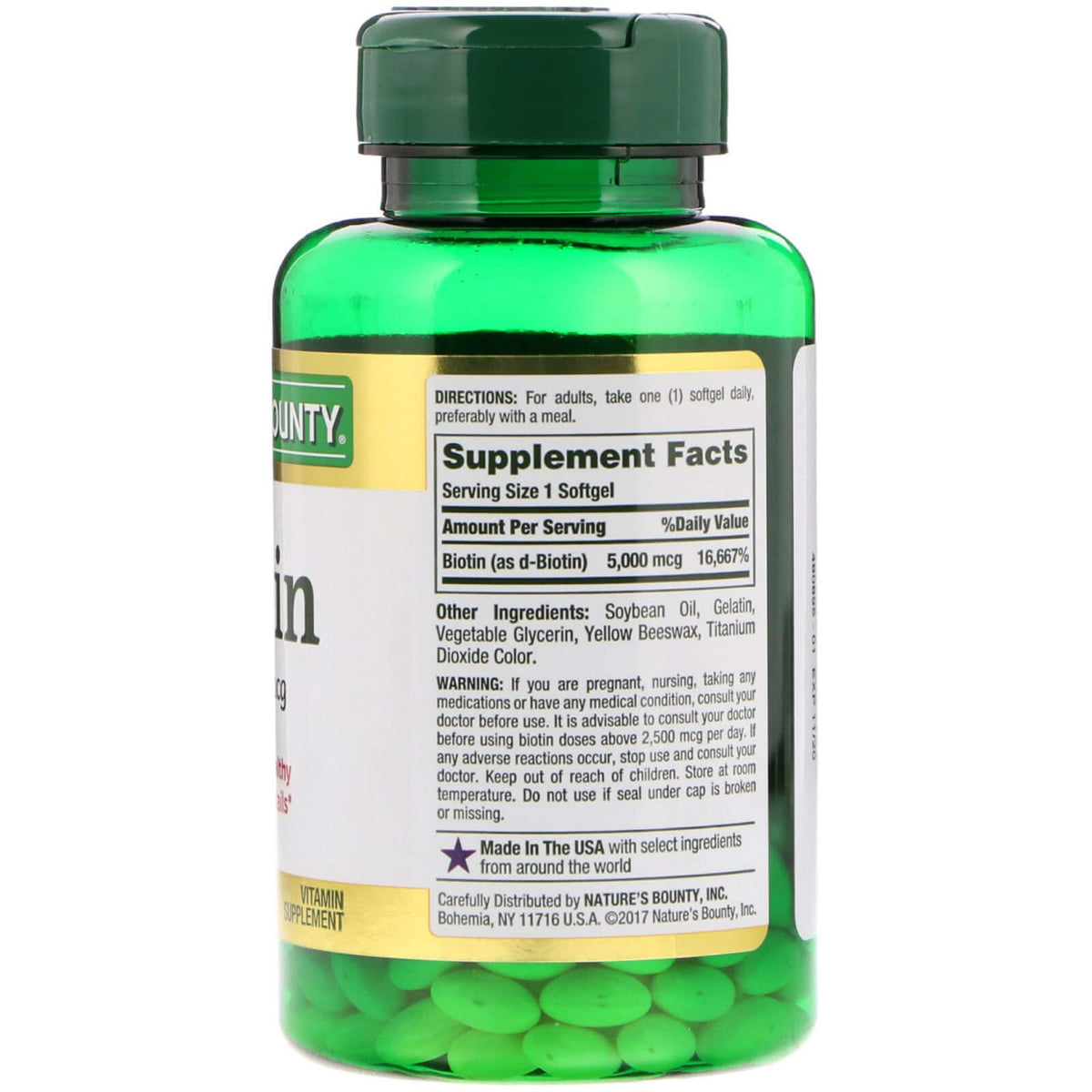 Nature's Bounty Biotin 5000 mcg softgels packaging