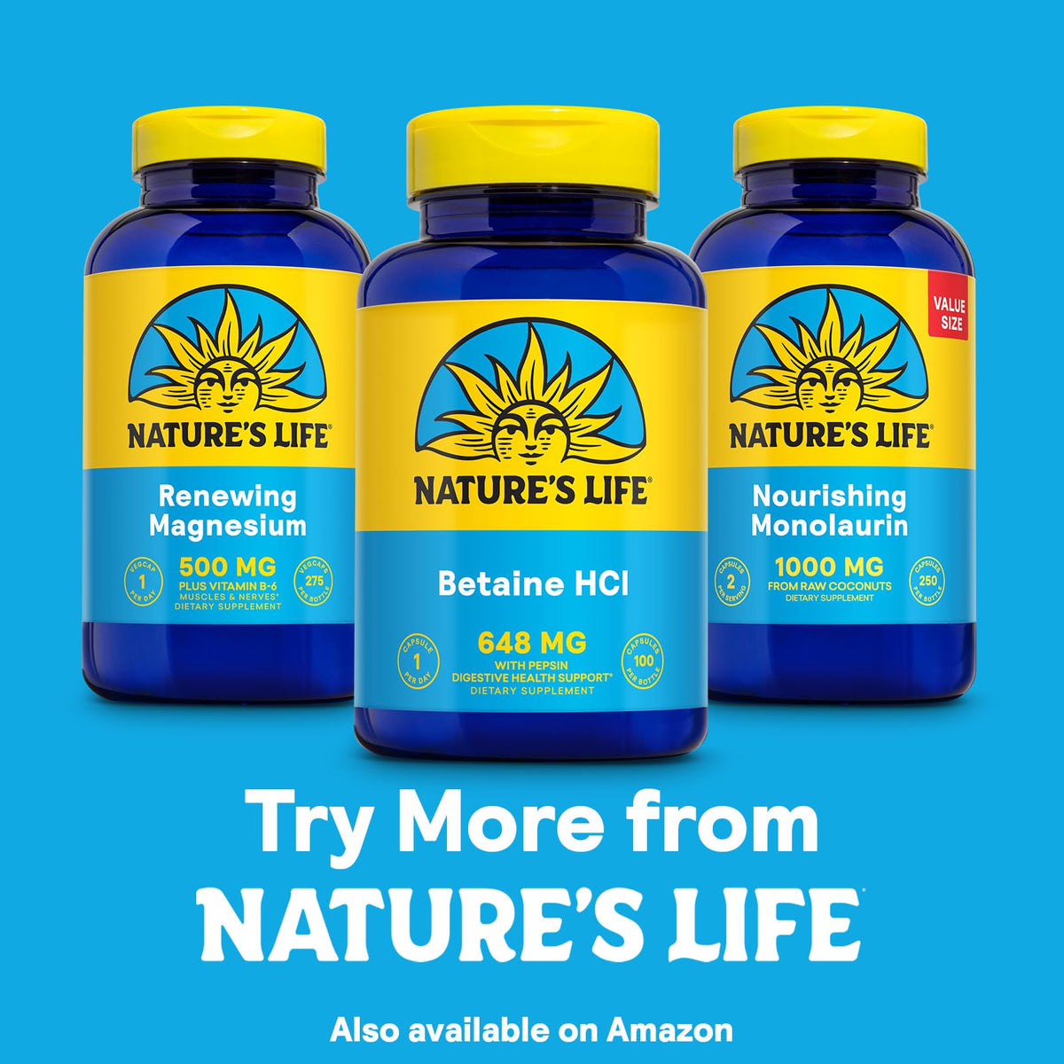 Nature's Life Betaine HCL with Pepsin 100 Capsules on a wooden table