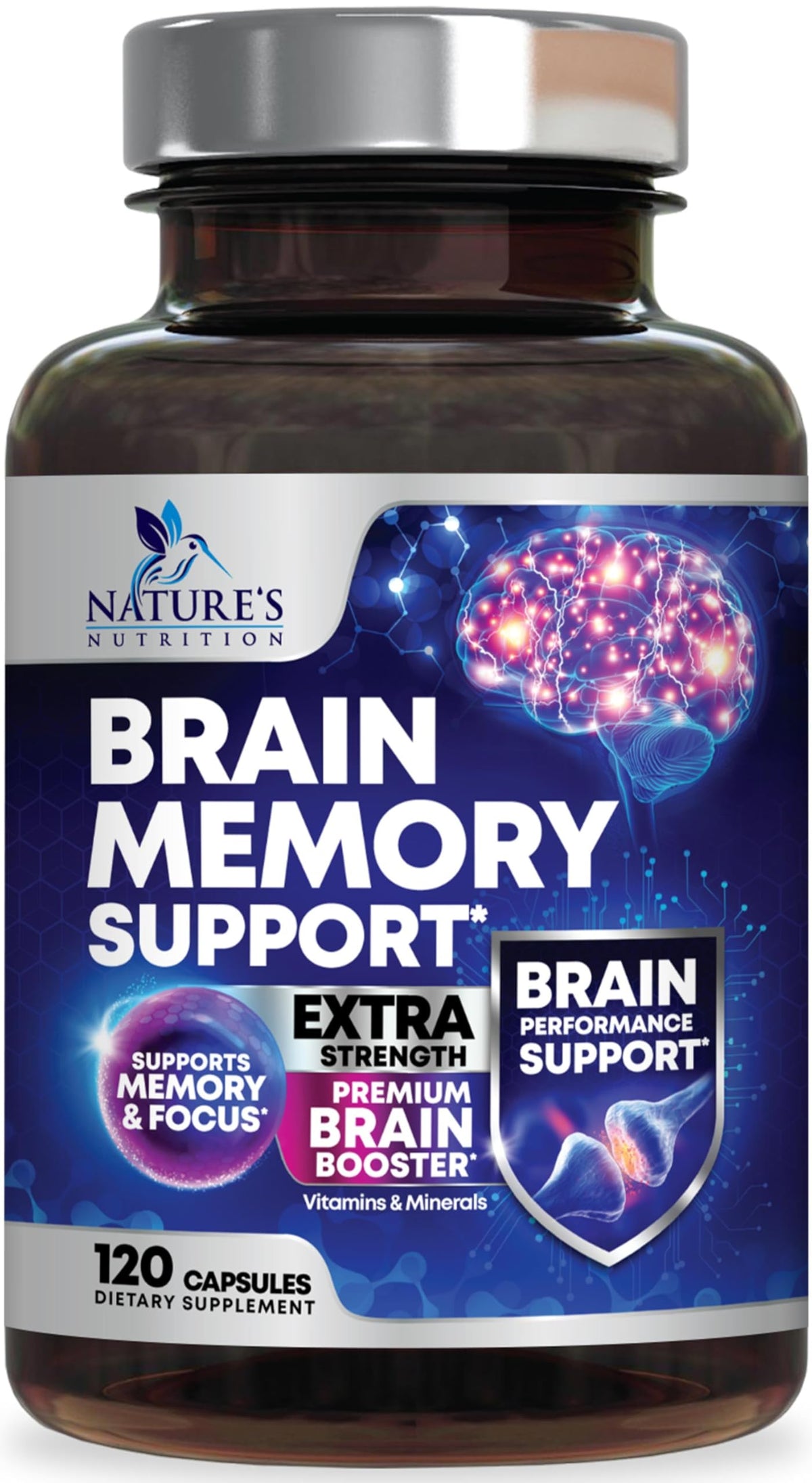 Nature's Nutrition Brain Memory Supplement 120 Capsules front view