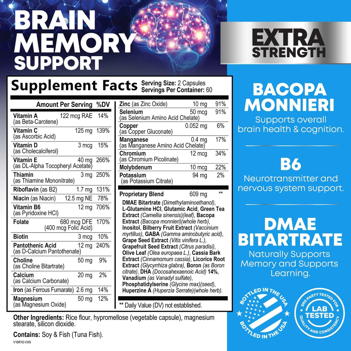Nature's Nutrition Brain Memory Supplement bottle side view