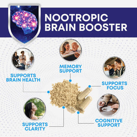 Nature's Nutrition Brain Memory Supplement capsules on a table