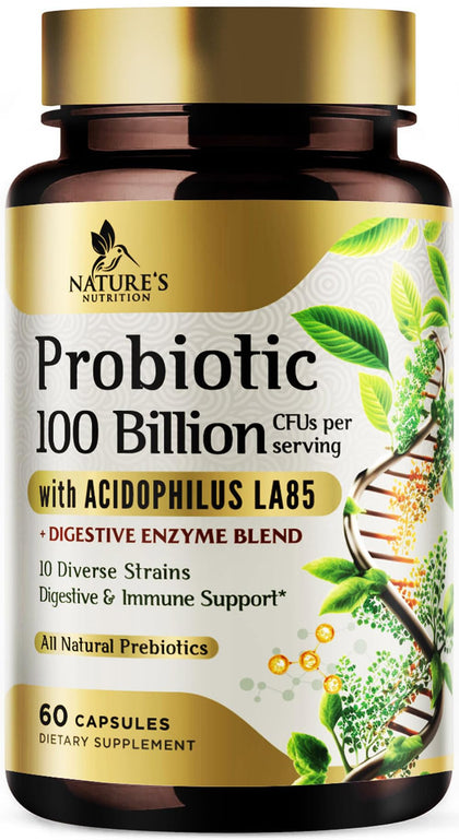 Nature's Nutrition Premium Probiotics 100 Billion CFU 60 Capsules front view