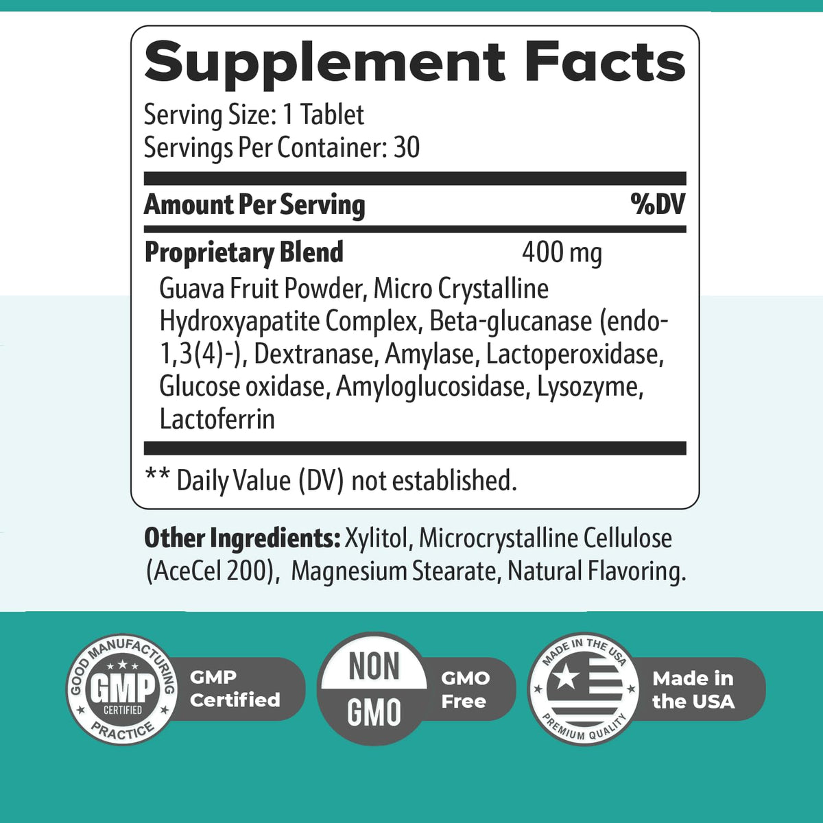 Nature’s NutriWave Synadentix Hydroxyapatite & Enzyme Tablets close-up of tablet