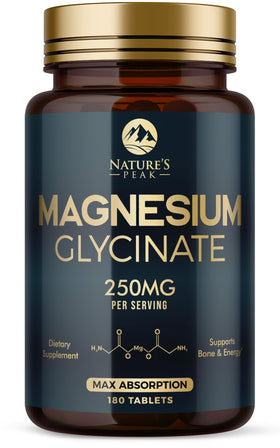 Nature's Peak Magnesium Glycinate Supplement 250mg 180 Tablets front view