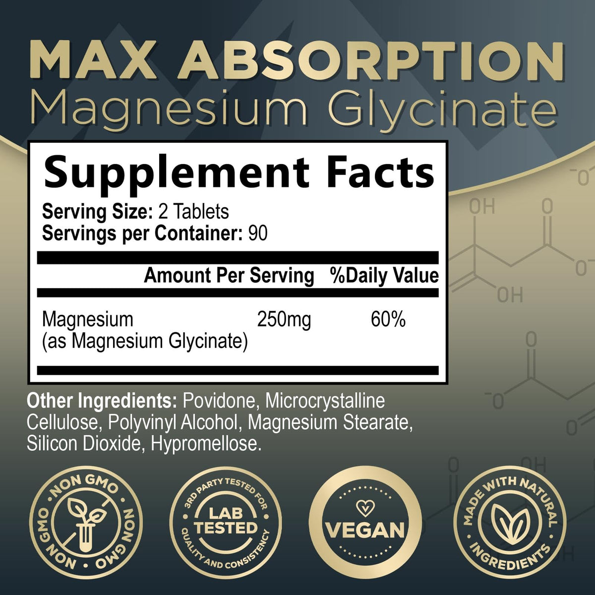 Nature's Peak Magnesium Glycinate Supplement 250mg 180 Tablets in a kitchen setting