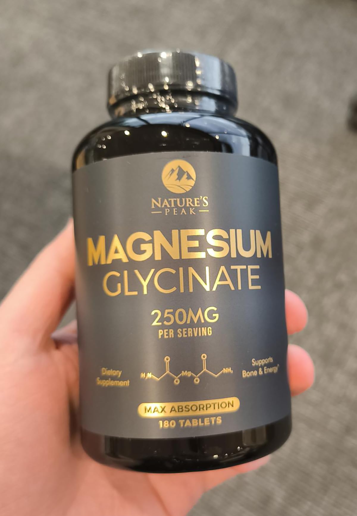 Nature's Peak Magnesium Glycinate Supplement 250mg 180 Tablets side view