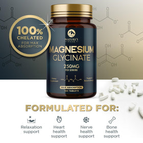 Nature's Peak Magnesium Glycinate Supplement 250mg 180 Tablets with measuring scoop