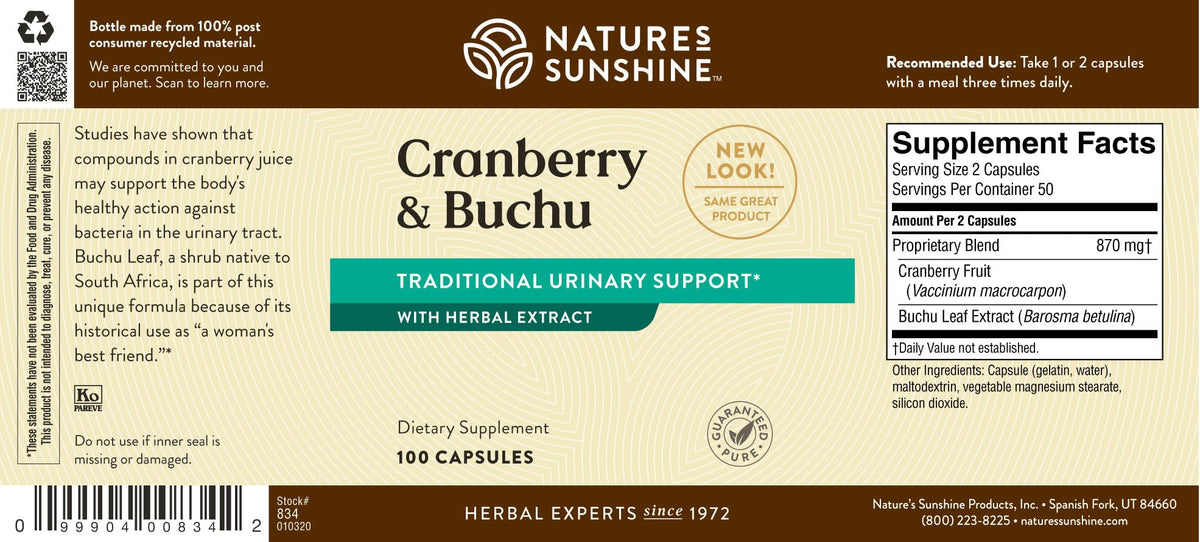 Nature's Sunshine Cranberry and Buchu Concentrate 100 Capsules opened bottle