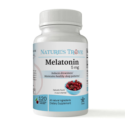 Nature's Trove Melatonin 5mg Cherry EZ Chew Tablets front view